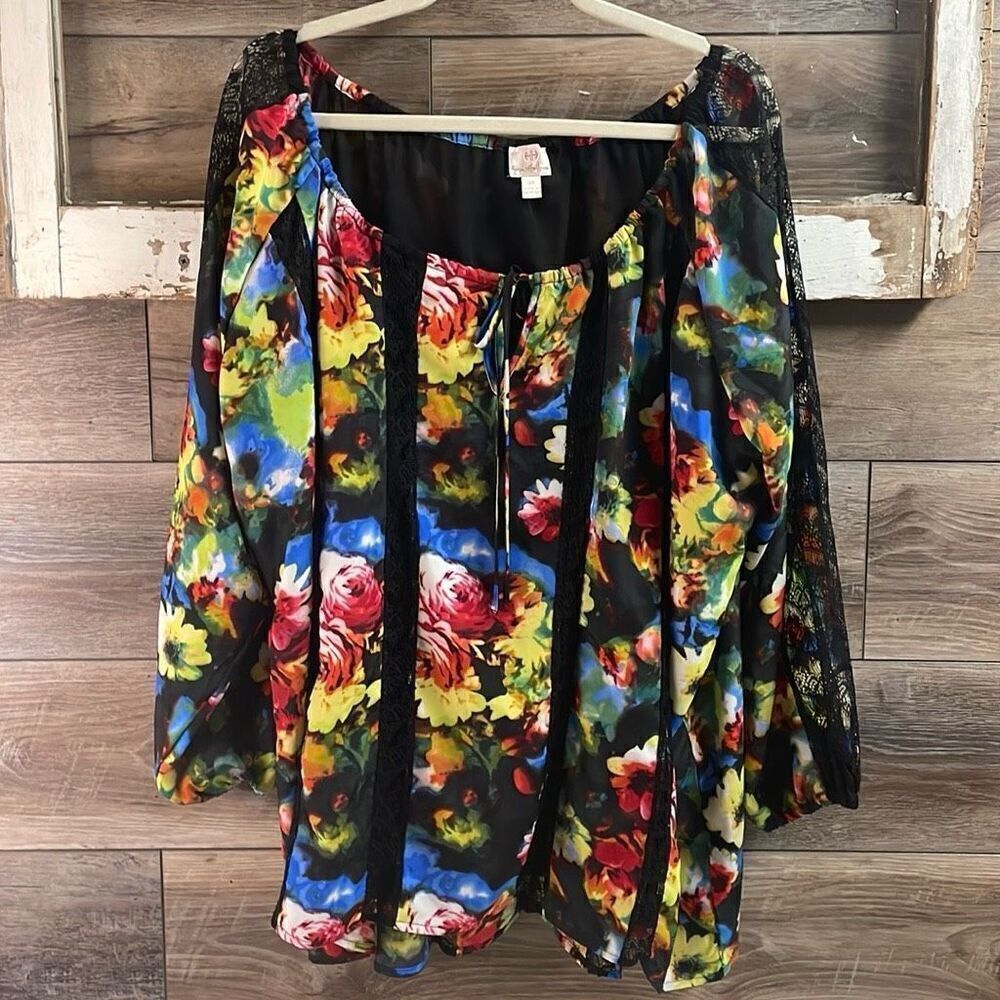 HOT IN HOLLYWOOD Women’s Floral Lace Flowy Fairy Cottagecore Witchy Blouse Sz 3X